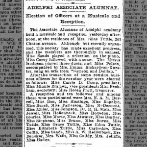 Feb 3, 1895 Adelphi Academy Alumnae Association meeting at 243 Clinton Ave.