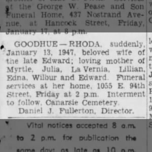 Obituary: Rhoda Goodyear-1947.