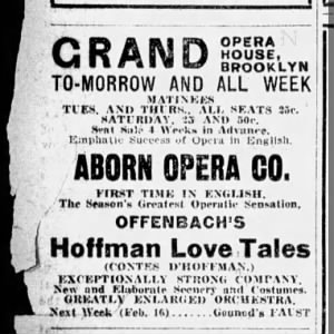 Ad for Hoffman Love Tales at the Brooklyn Grand Opera House, The Brooklyn Citizen Feb 2, 1908