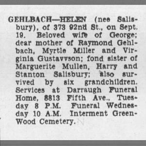 Helen Ghelbach Obituary Sept 25, 1959
